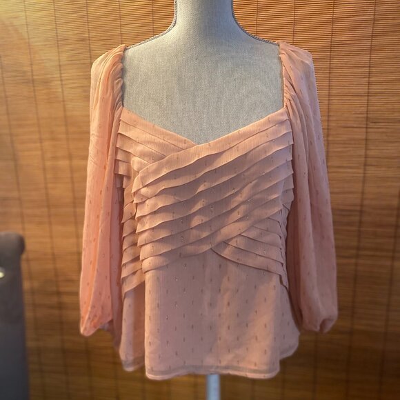 Express Tops - NWT Express Square Neck Long Sleeve Criss Cross Bodice Back Zip Blouse Size L